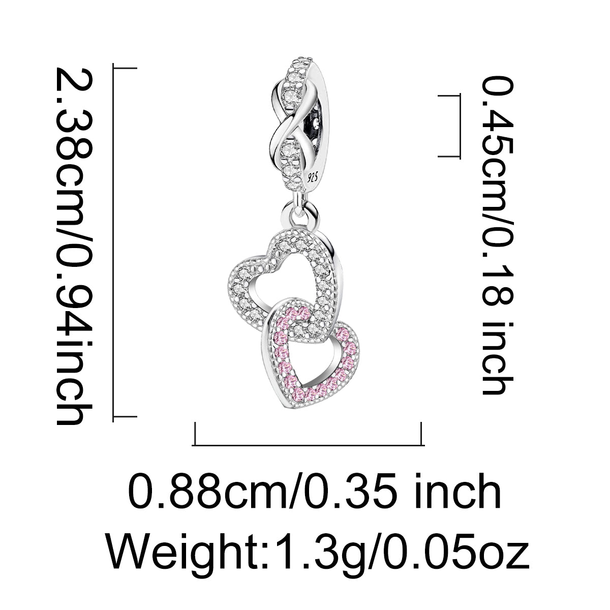 925 Sterling silver heart  charm bead