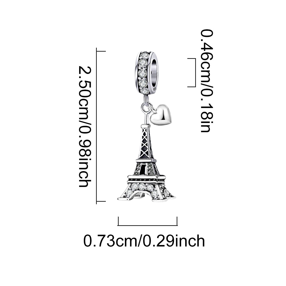 925 Sterling silver Eiffel Tower charm bead