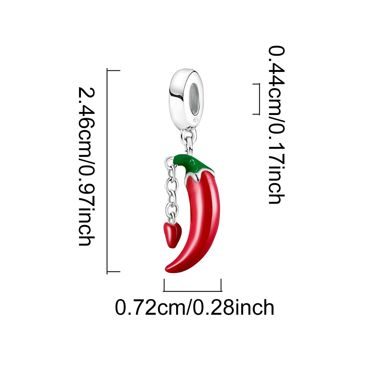 925 Sterling silver chili charm bead