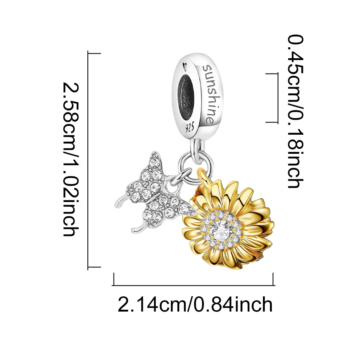 925 Sterling silver butterfly charm bead