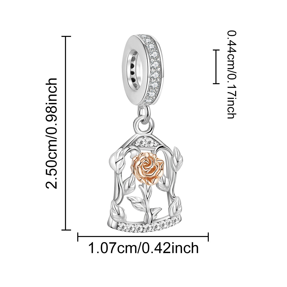 925 Sterling silver rose charm bead