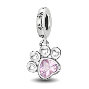 **Paw Print Charm | Black and Pink Zirconia | Cute Design**