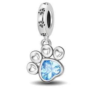 **Paw Print Charm | Black and Sea Blue Zircon | Personalized Design**