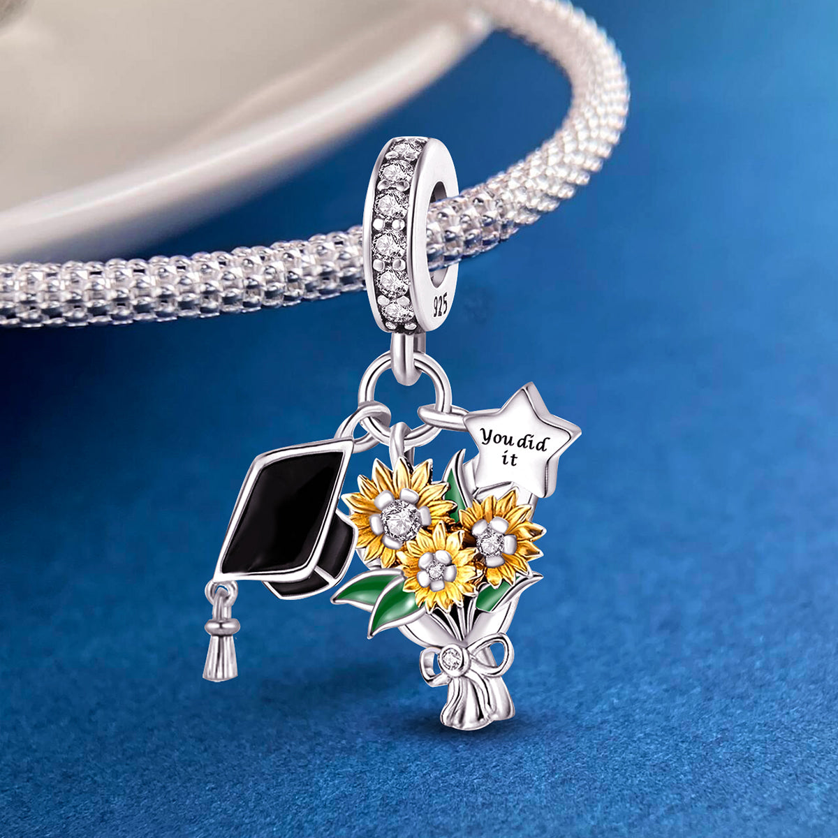 925 Sterling silver sunflower charm bead