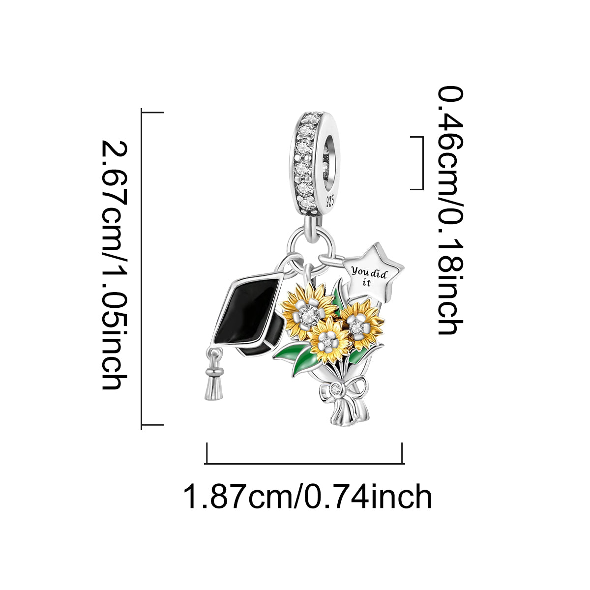 925 Sterling silver sunflower charm bead