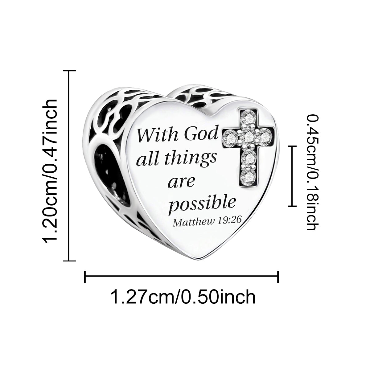 925 Sterling silver heart  charm bead
