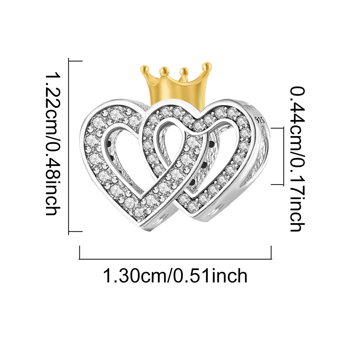 925 Sterling silver heart  charm bead