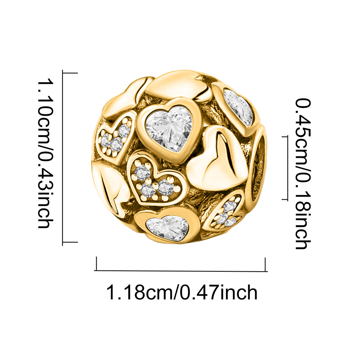 925 Sterling silver heart  charm bead