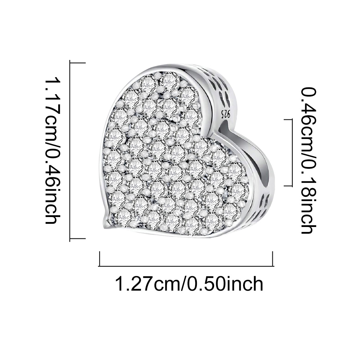 925 Sterling silver heart  charm bead