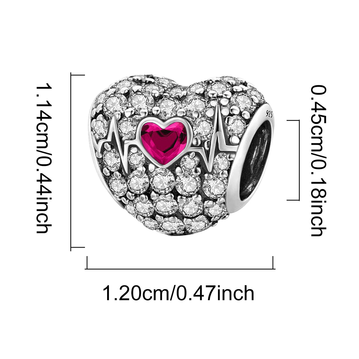 925 Sterling silver heart charm bead