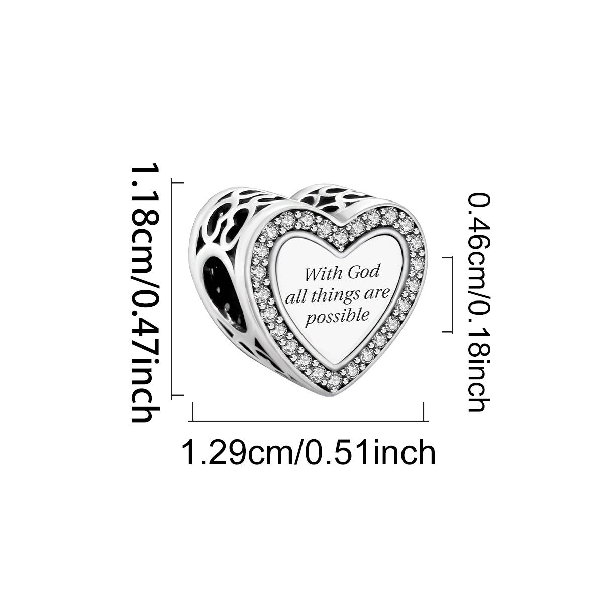 925 Sterling silver heart charm bead