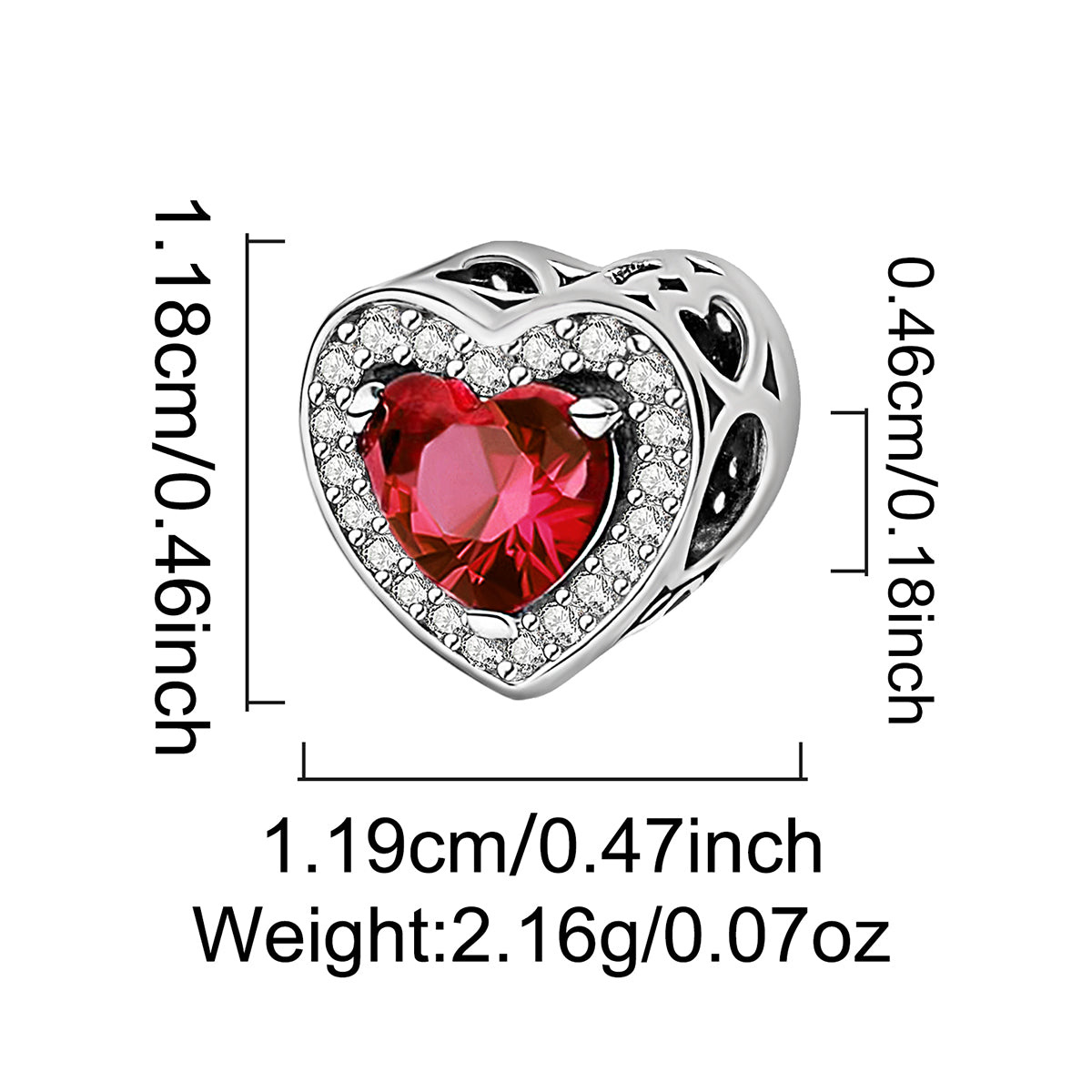 925 Sterling silver heart charm bead