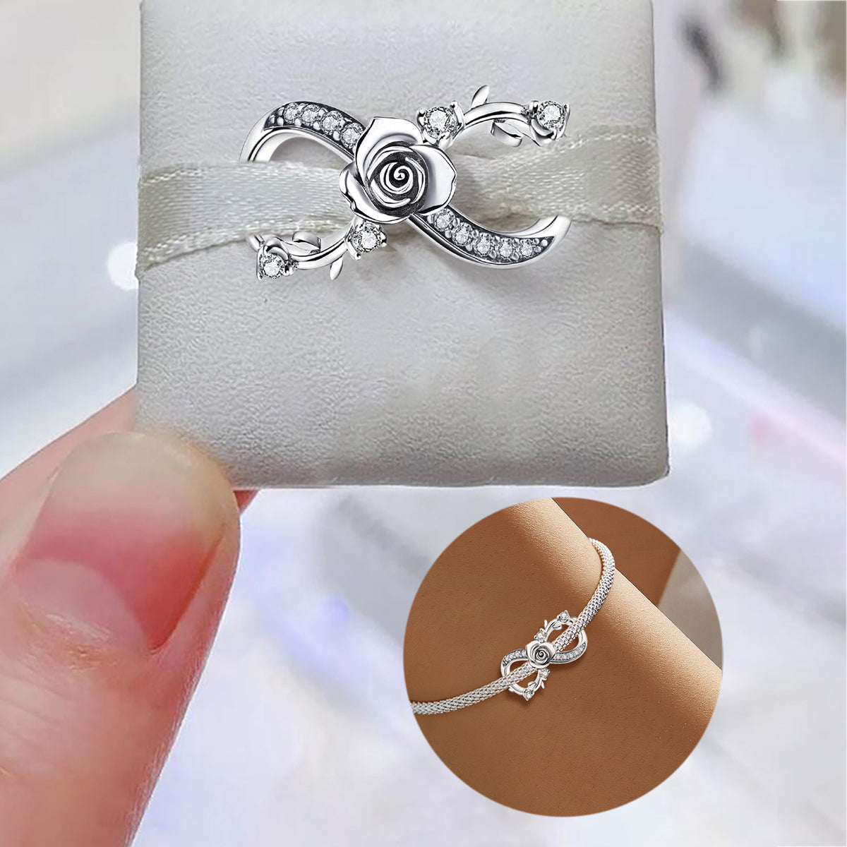 925 Sterling silver rose charm bead