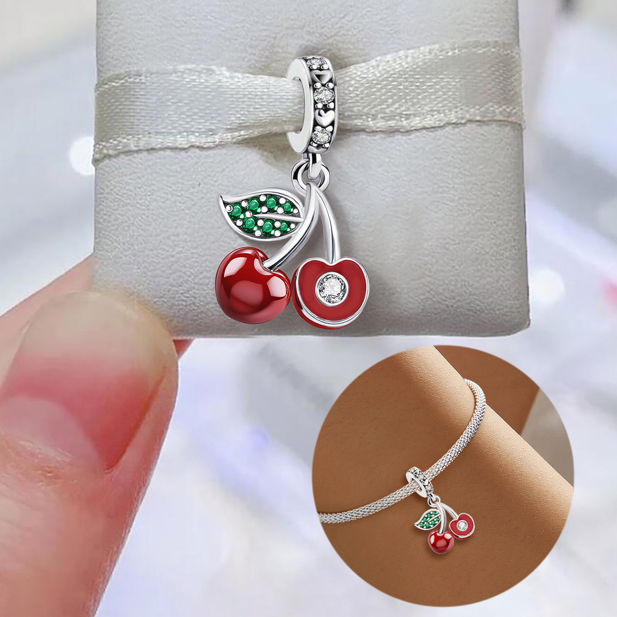925 Sterling silver cherry charm bead