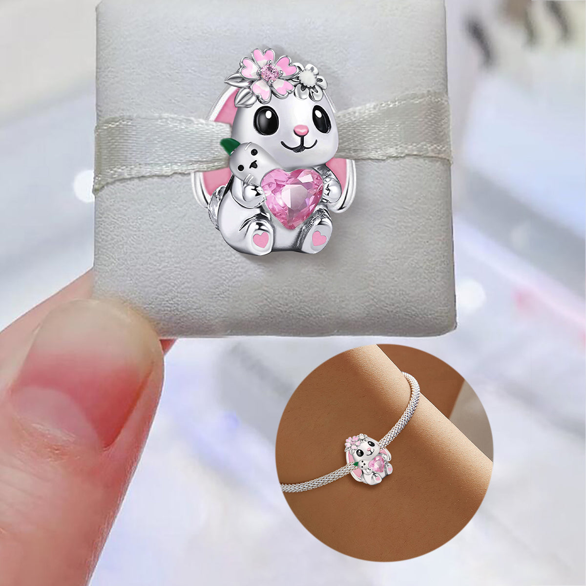925 Sterling silver rabbit charm bead