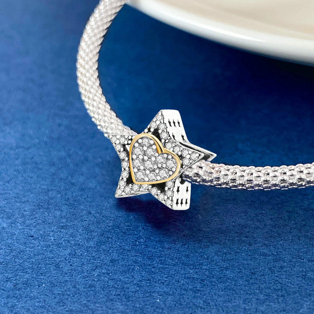 Star-Heart-Beads--Platinum-and-Gold-and-White-Zirconium