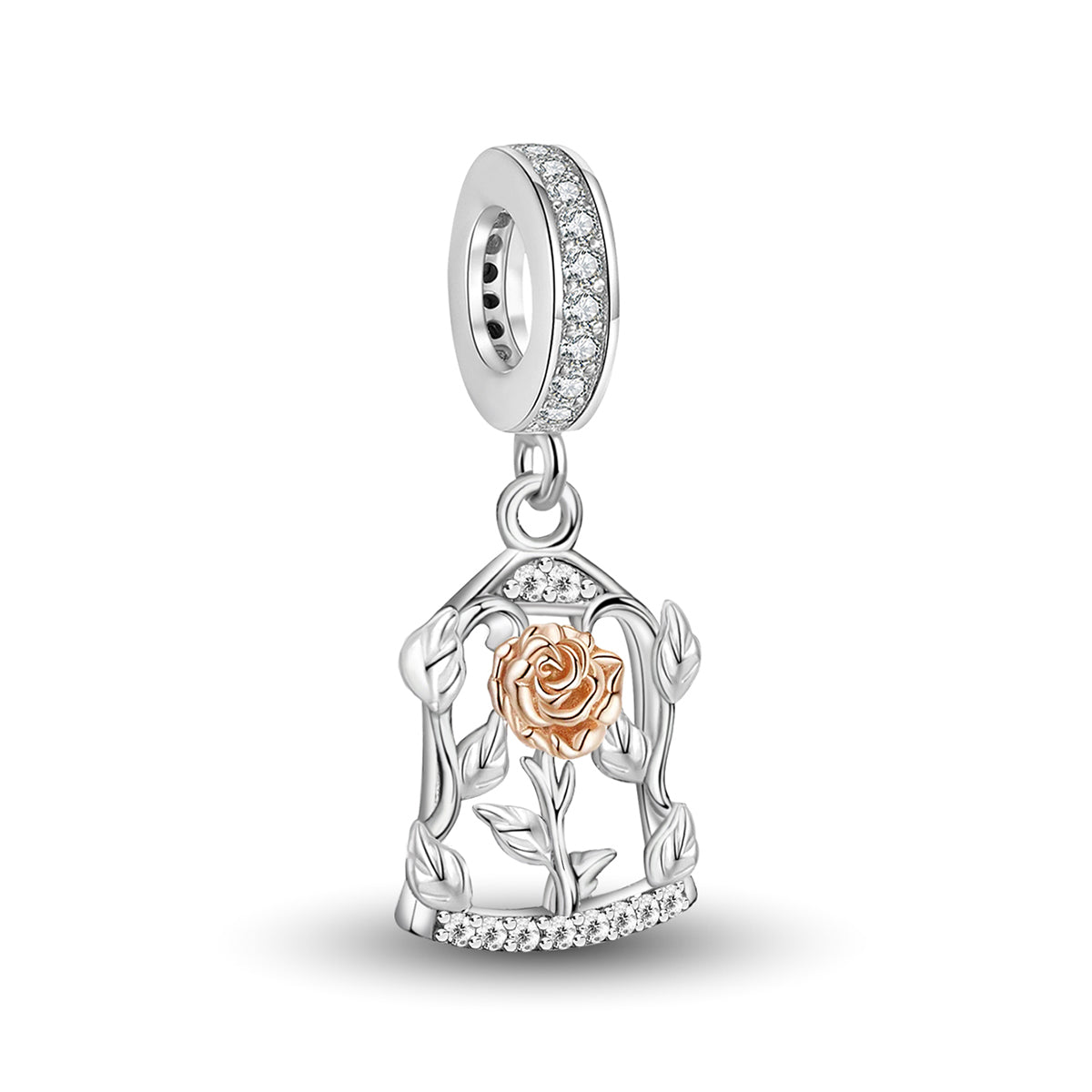 925 Sterling silver rose charm bead