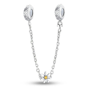 Leaf and Daisy Safety Chain (with Rubber Ring) | Blackened Deep Golden Zircon