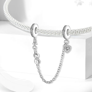 Infinity Heart Safety Chain (with Rubber Ring) | Black and White Zirconia