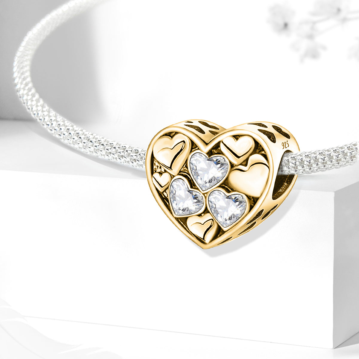 925 Sterling silver heart  charm bead