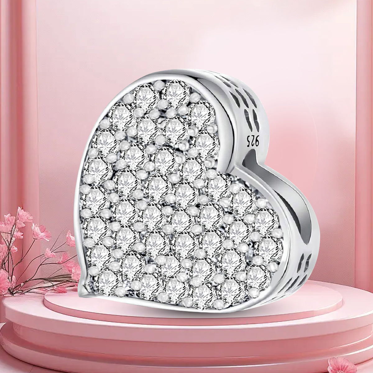 925 Sterling silver heart  charm bead
