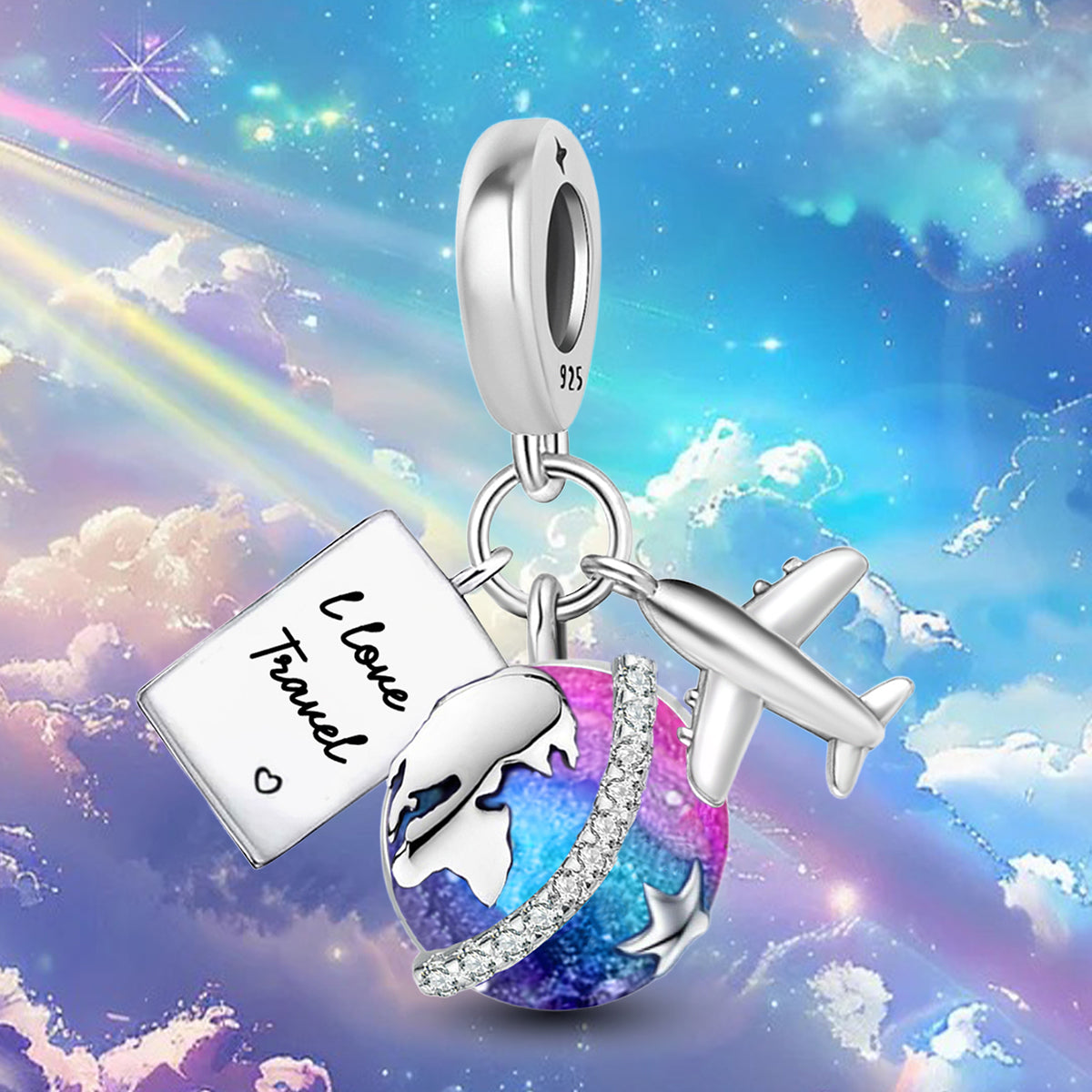 925 Sterling silver airplane charm bead