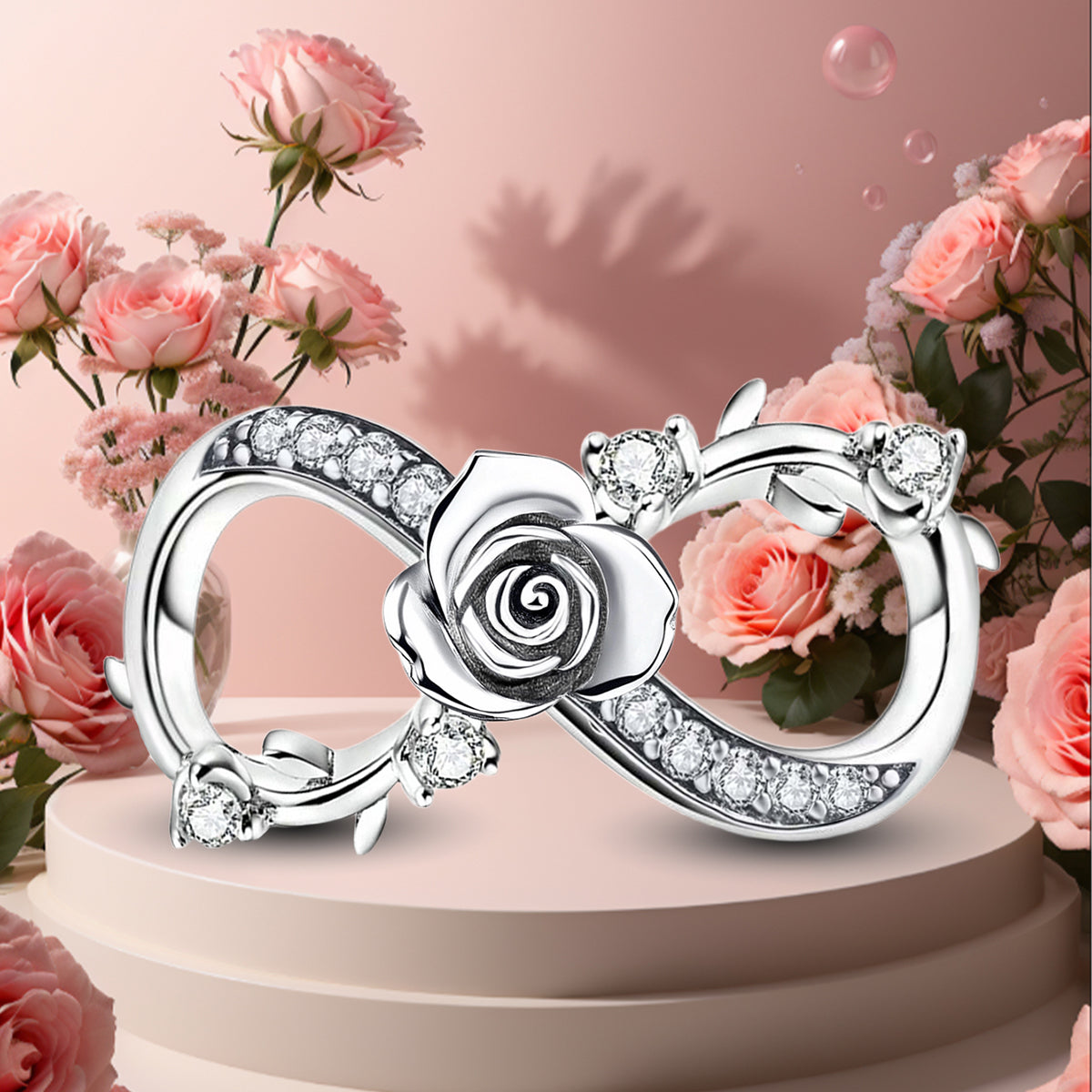 925 Sterling silver rose charm bead
