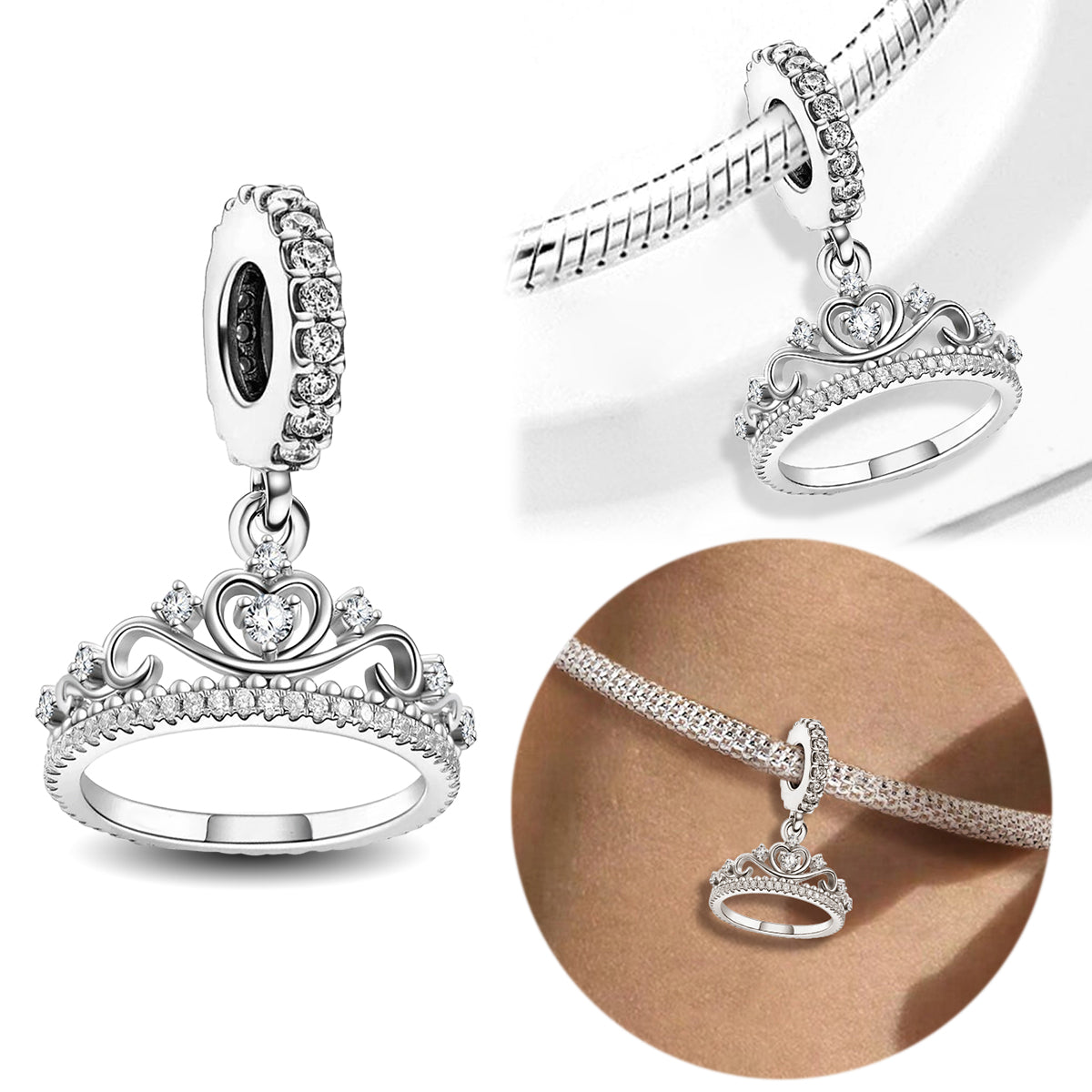 925 Sterling silver crown charm bead