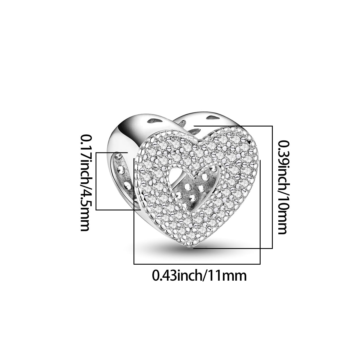 925 Sterling silver heart  charm bead