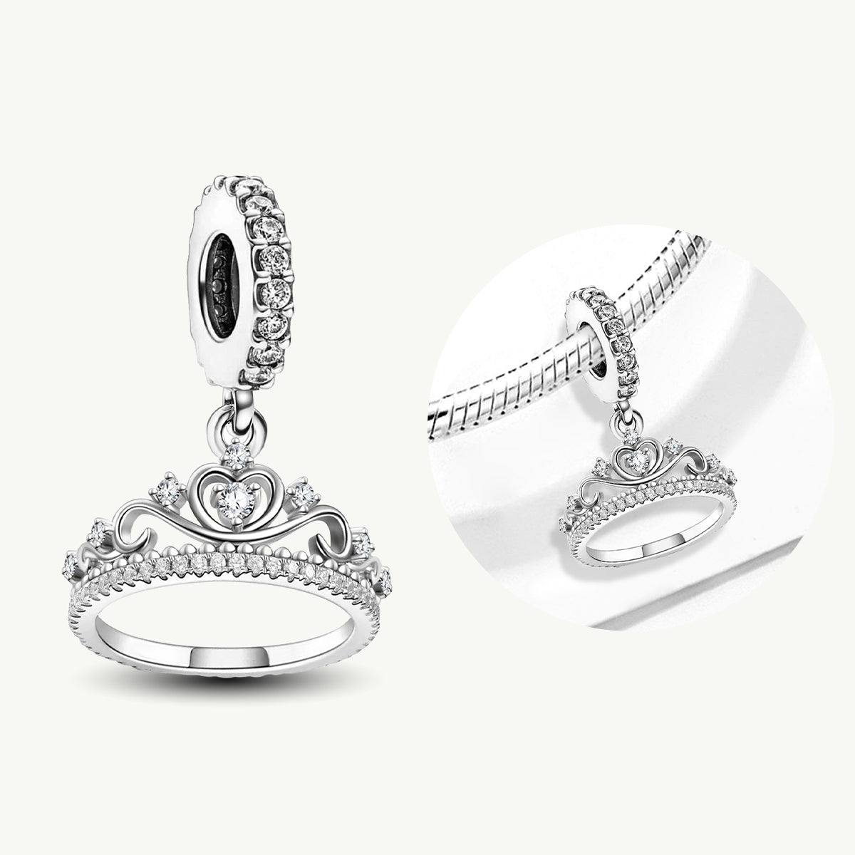 925 Sterling silver crown charm bead