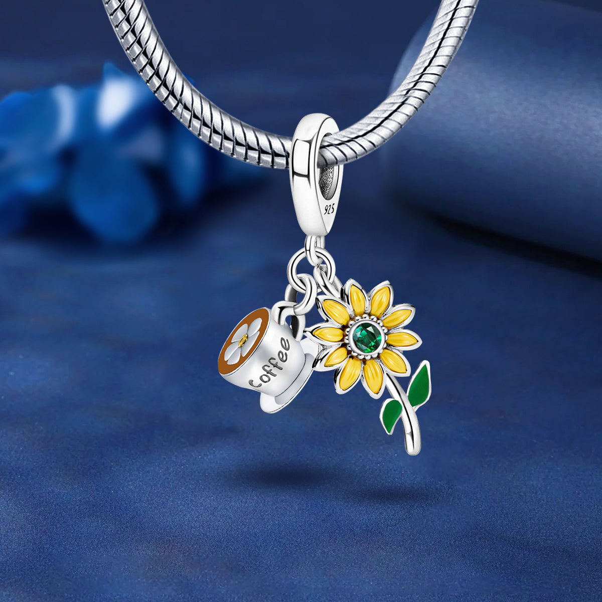 925 Sterling silver sunflower charm bead