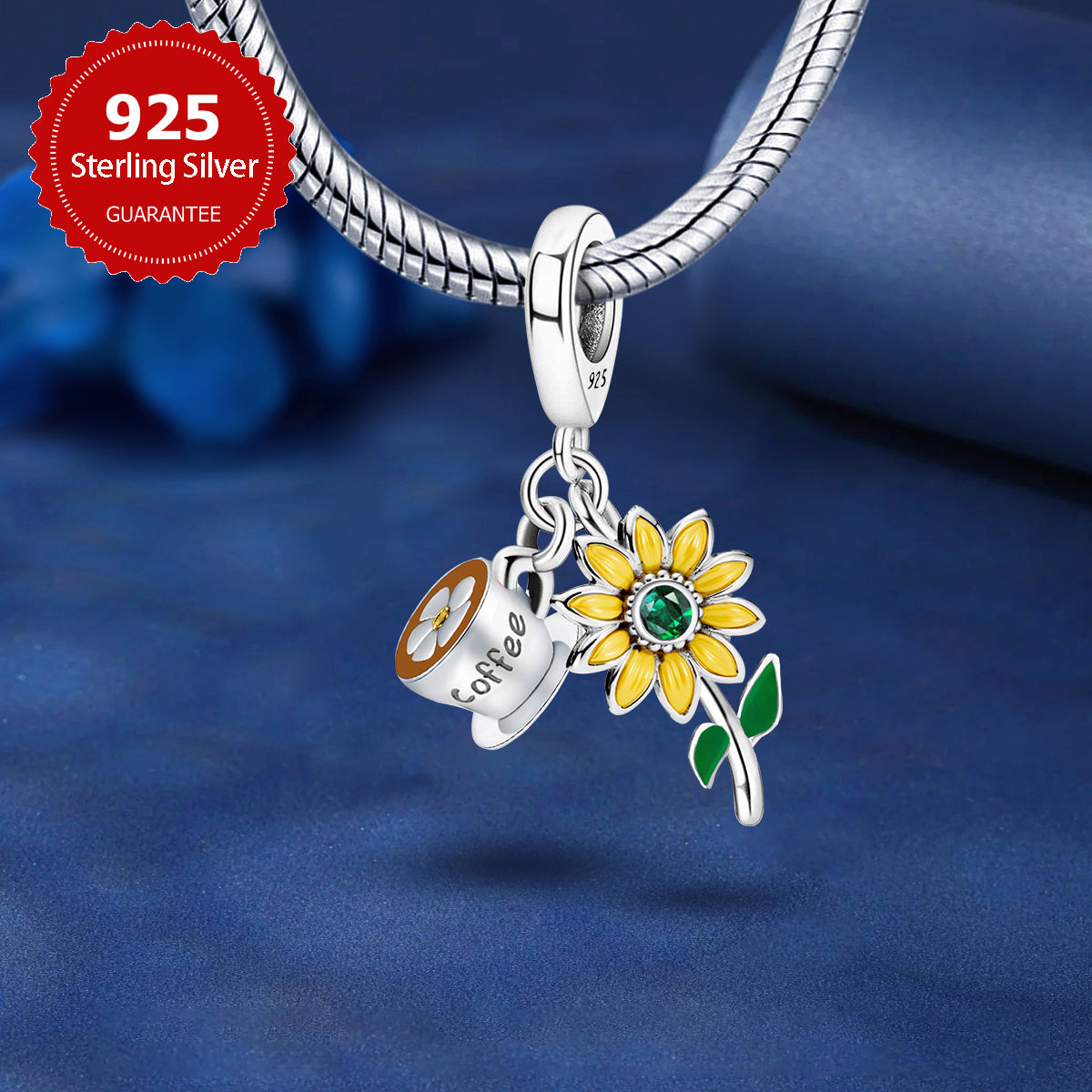 925 Sterling silver sunflower charm bead