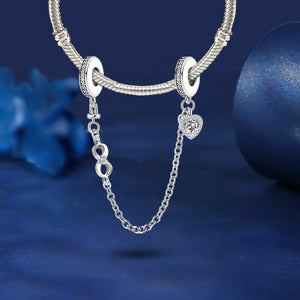Infinity Heart Safety Chain (with Rubber Ring) | Black and White Zirconia