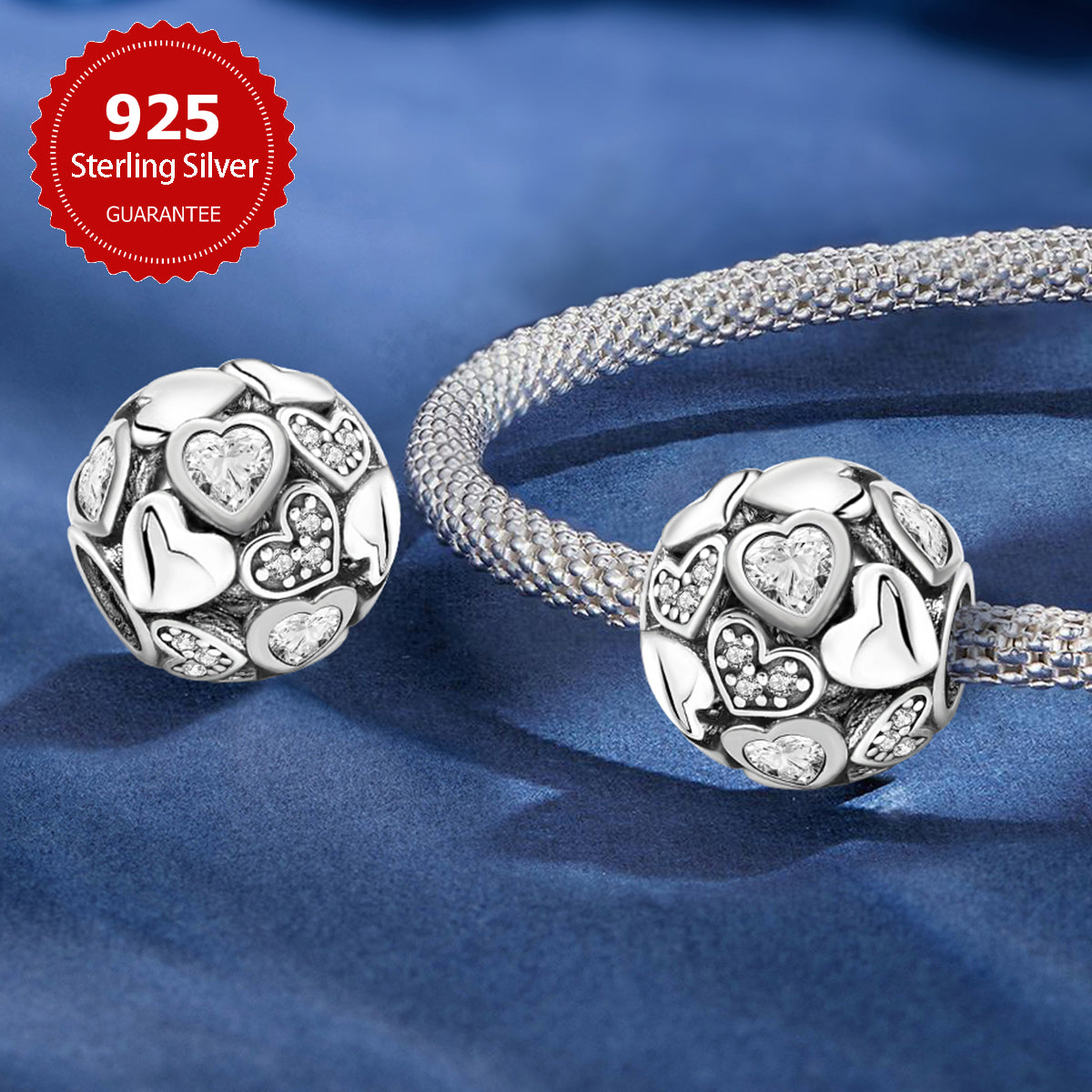 925 Sterling silver heart  charm bead