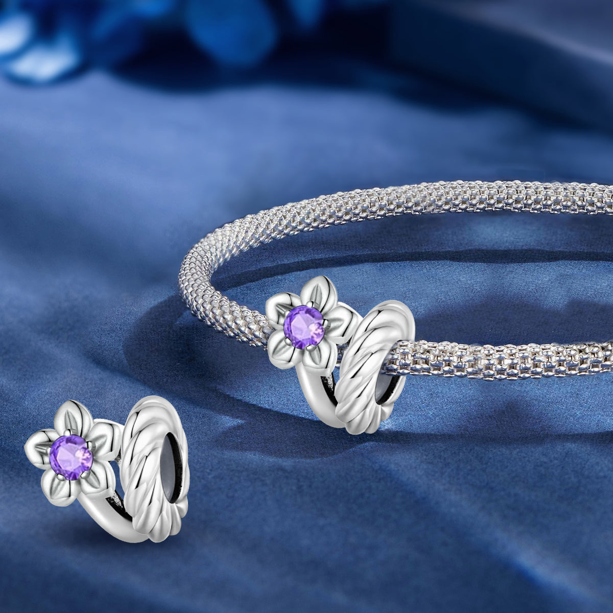 925 Sterling silver flower charm bead