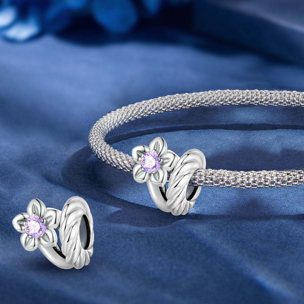 925 Sterling silver flower charm bead