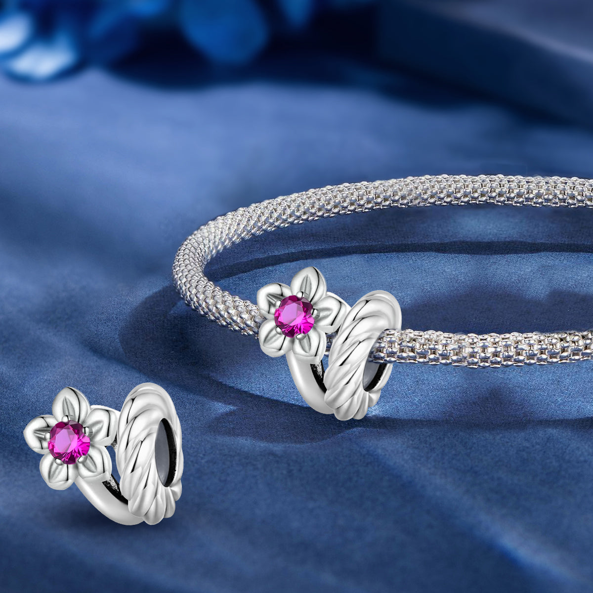 925 Sterling silver flower charm bead