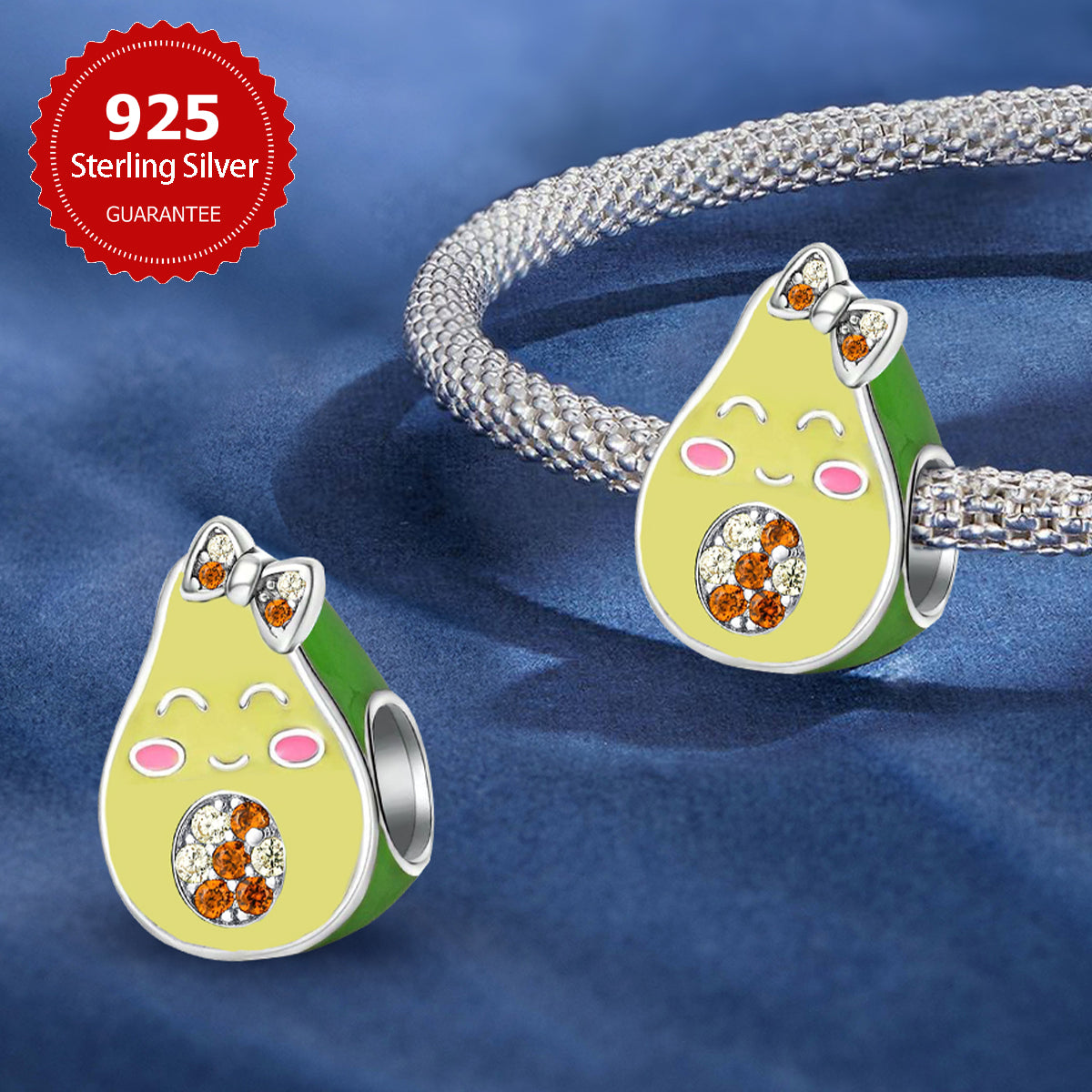 925 Sterling silver avocado bead