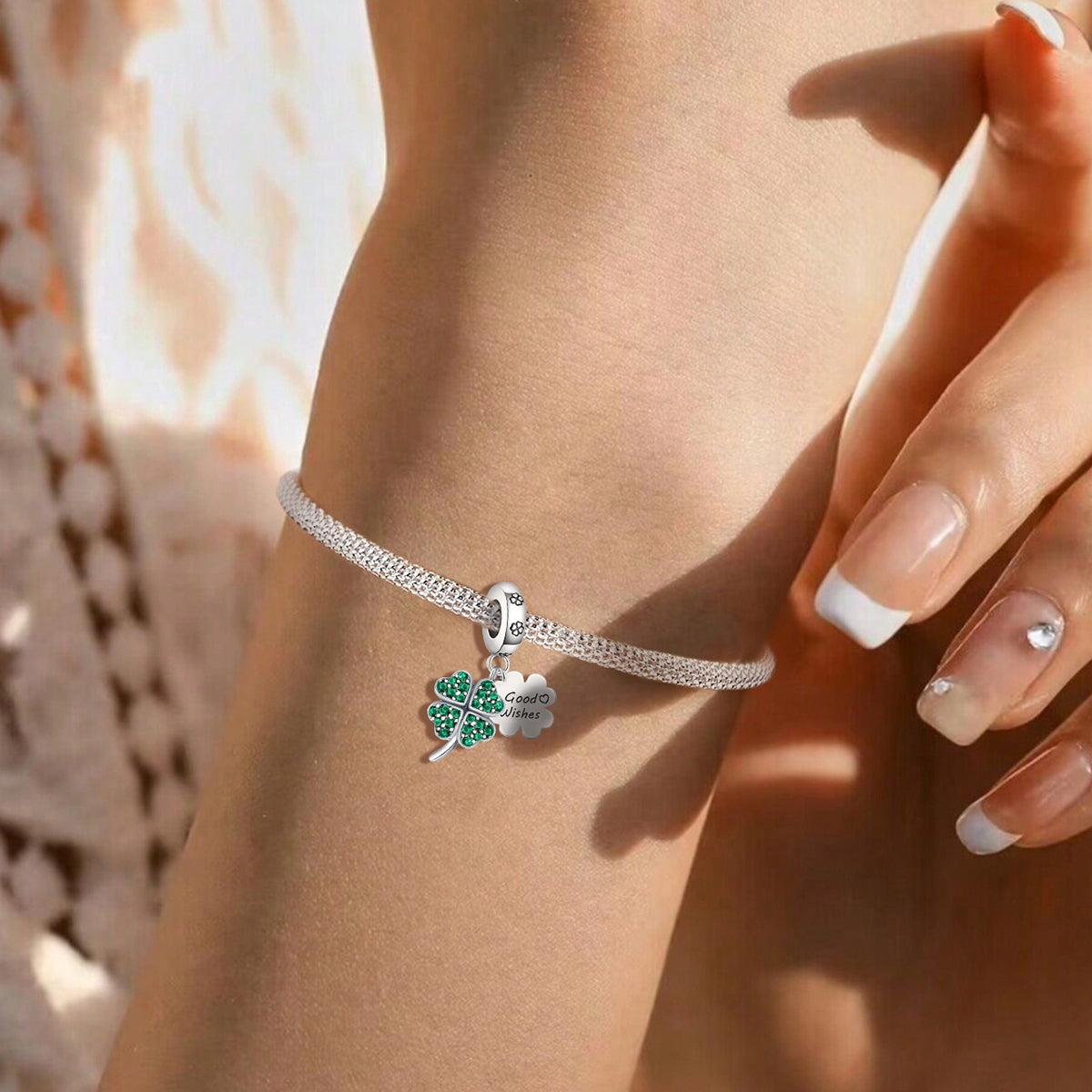 925 Sterling silver four-leaf clover charm bead