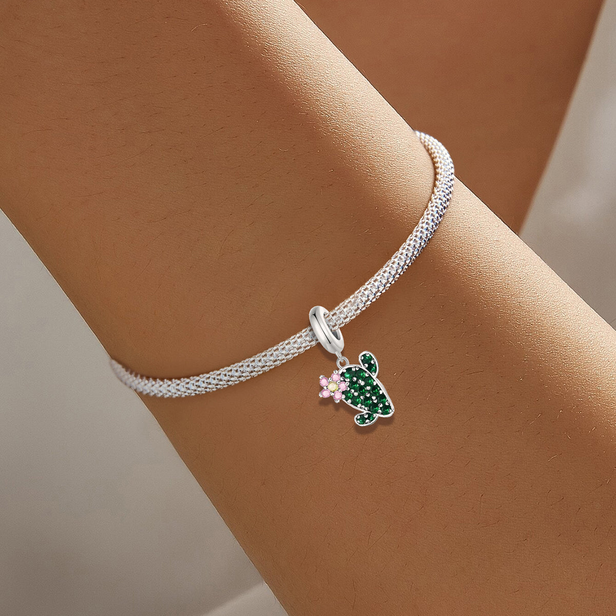 925 Sterling silver cactus charm bead