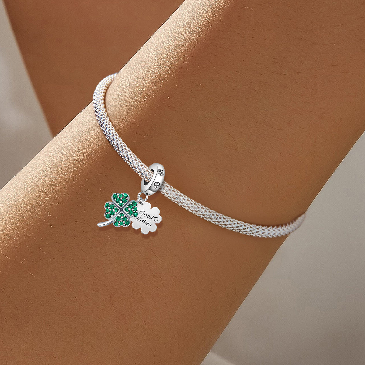 925 Sterling silver four-leaf clover charm bead