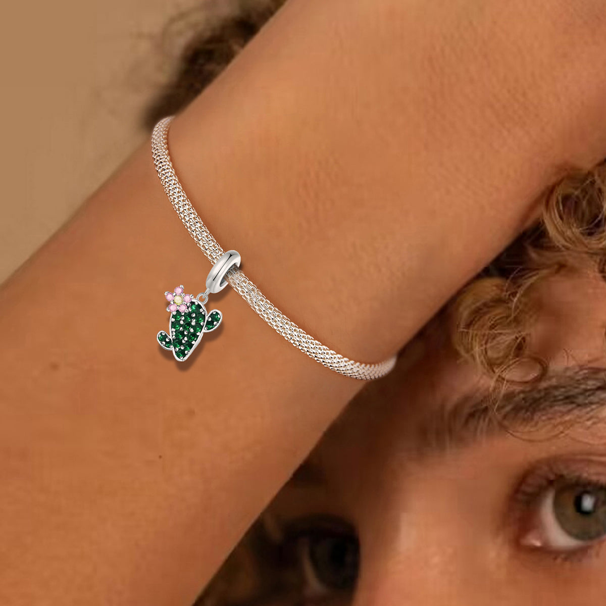 925 Sterling silver cactus charm bead