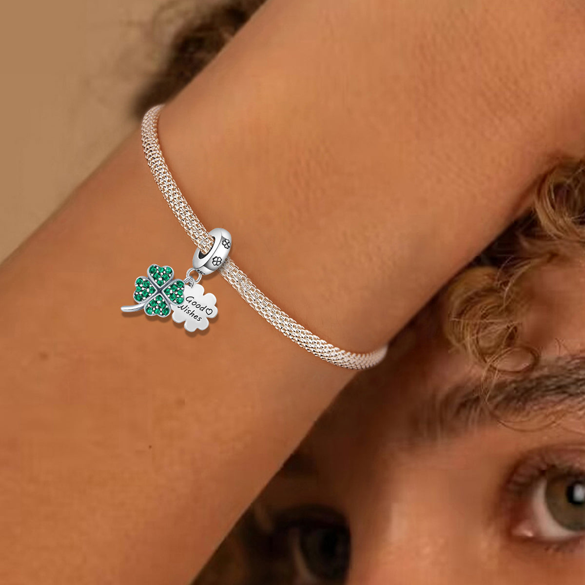 925 Sterling silver four-leaf clover charm bead