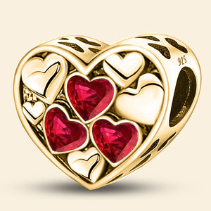 Heart-to-Heart Beads | Electroplated Gold + Dark Garnet Zircon