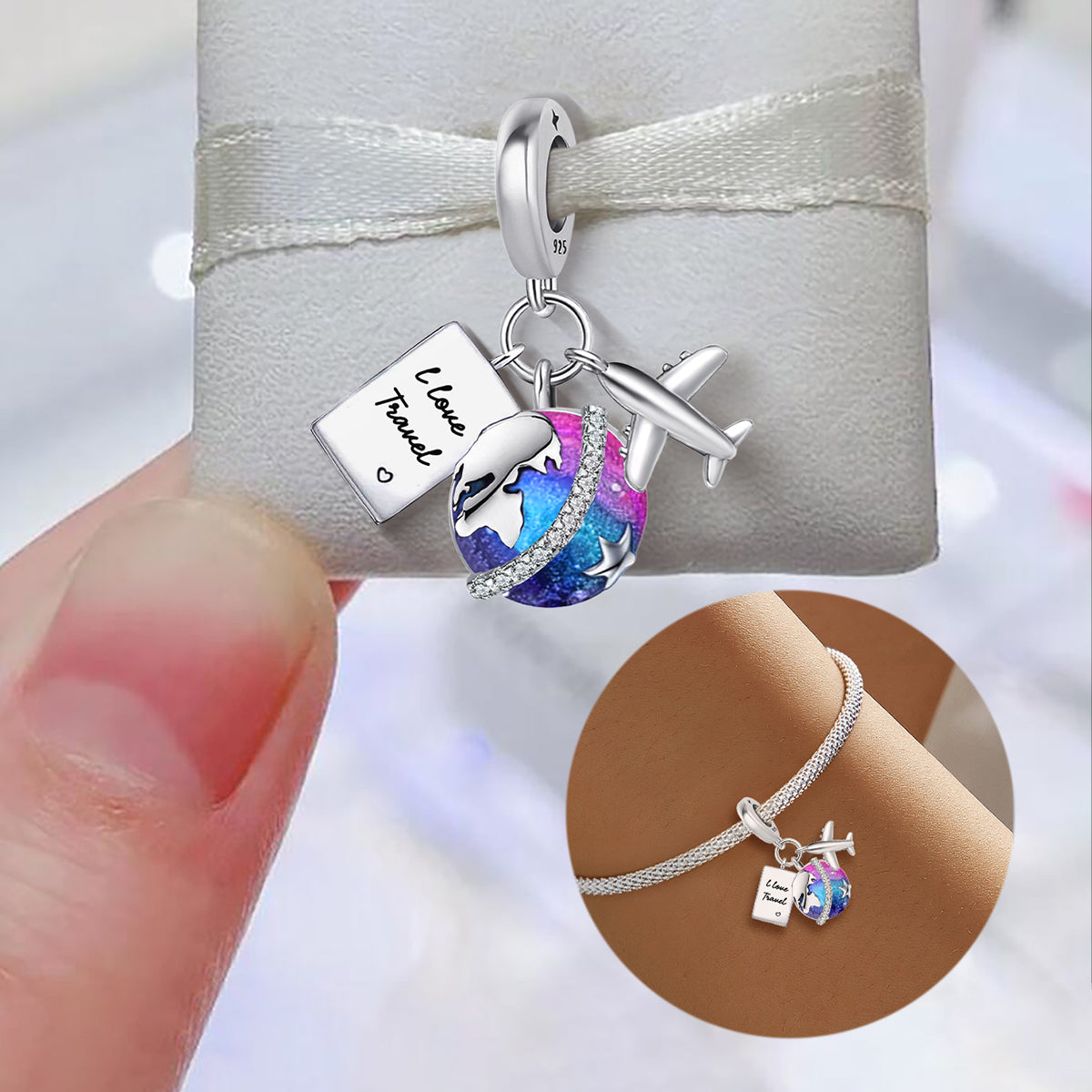 925 Sterling silver airplane charm bead