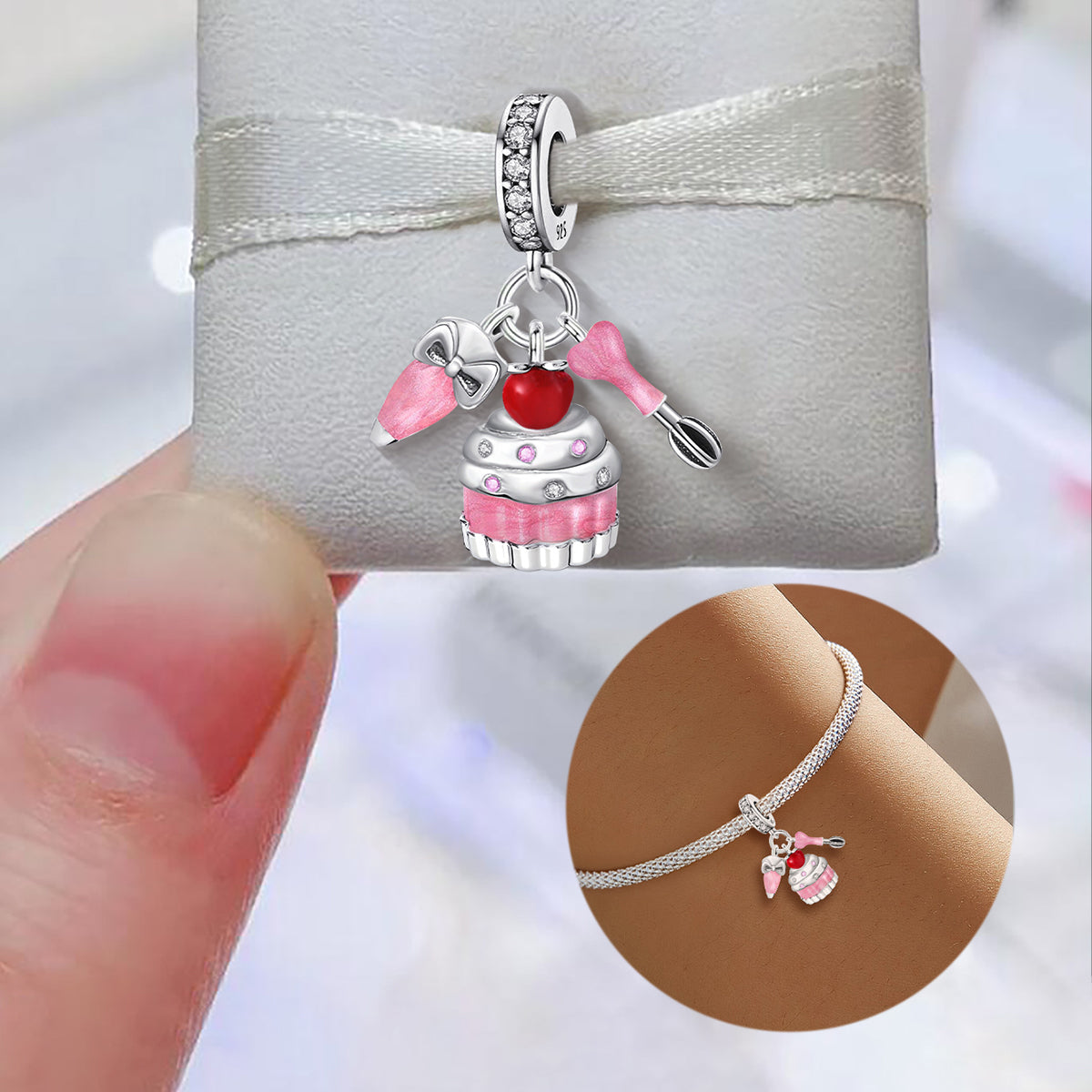 925 Sterling silver cake charm bead