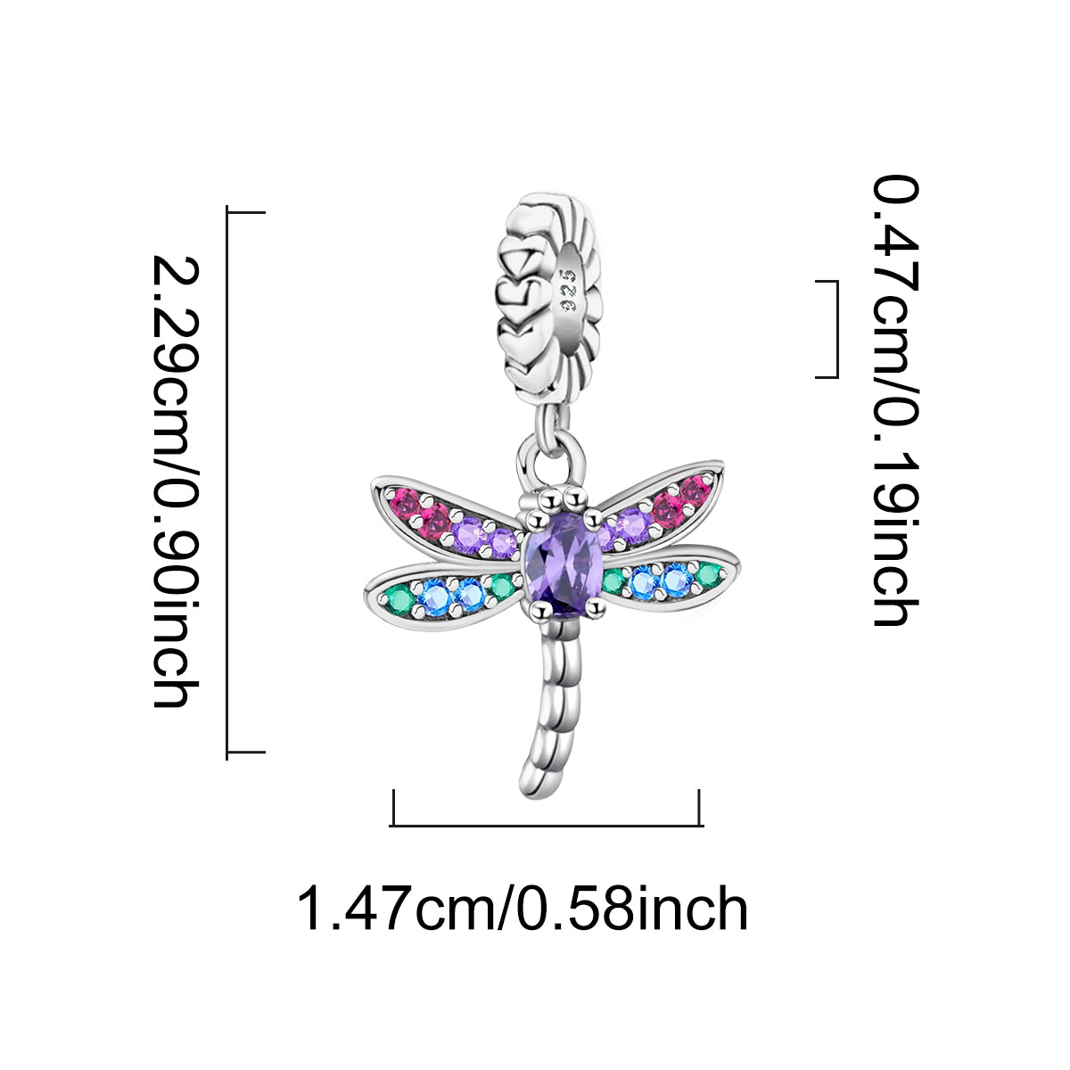 925 Sterling silver dragonfly charm bead