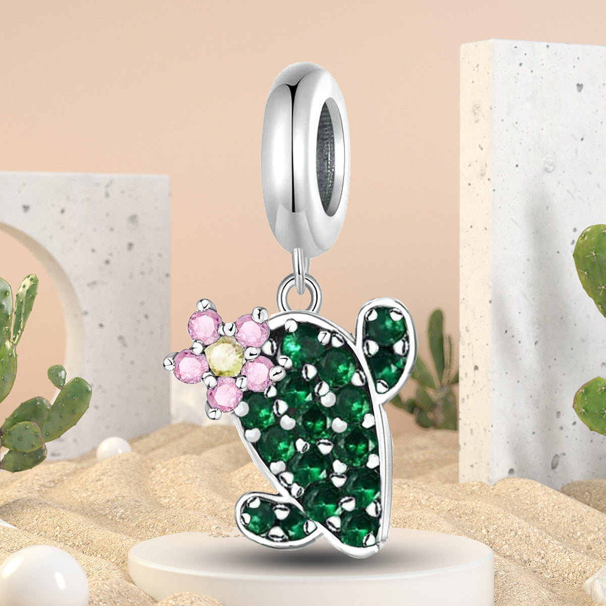 925 Sterling silver cactus charm bead