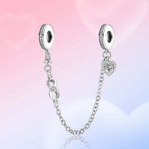 Infinity Heart Safety Chain (with Rubber Ring) | Black and White Zirconia