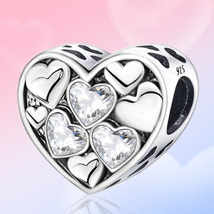 Bulb Black and White Zirconia Heart-Shaped Beads | Couple Jewelry